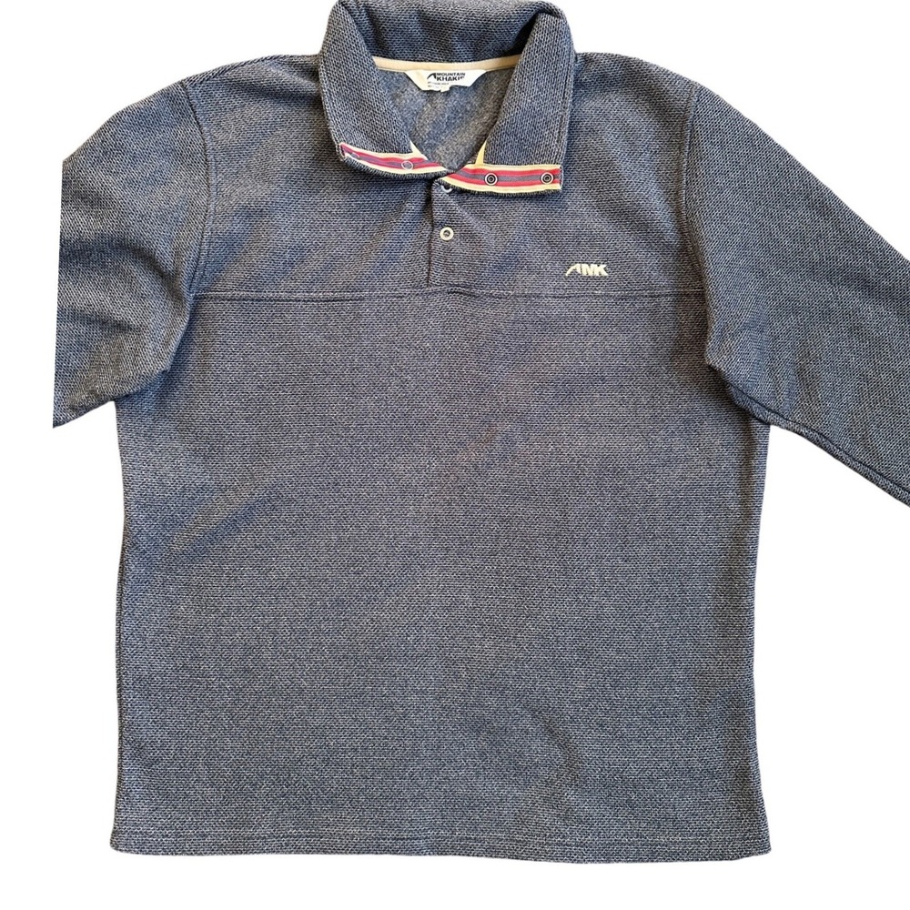 Mountain Khakis Pullover Mens Medium Blue Excellent Fleece Snap Neck Waffle Knit